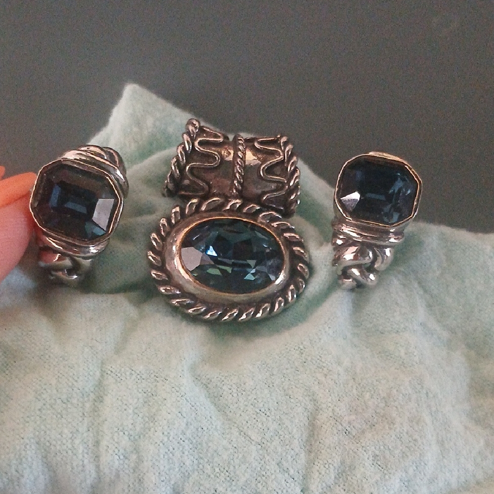 Silver and Blue Gemstone Ring Set